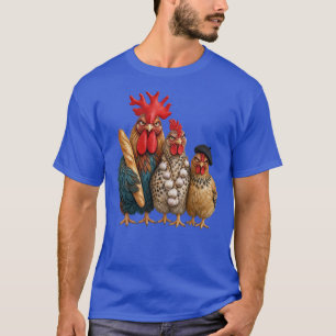 T-shirt Trois poules françaises à l'ail, baguettes et caqu