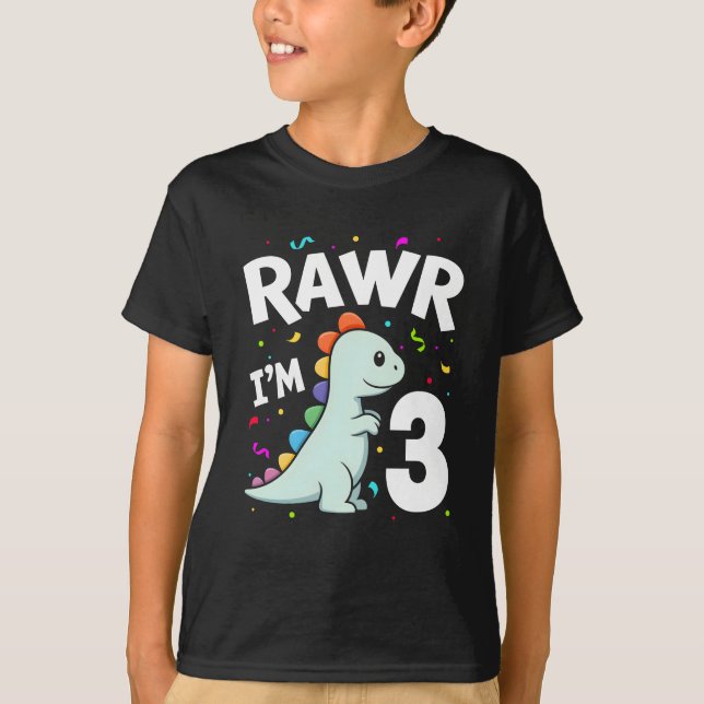 T-shirt Trois Rawr J'ai 3 ans T-Rex Dinosaur 3e oiseau (Devant)
