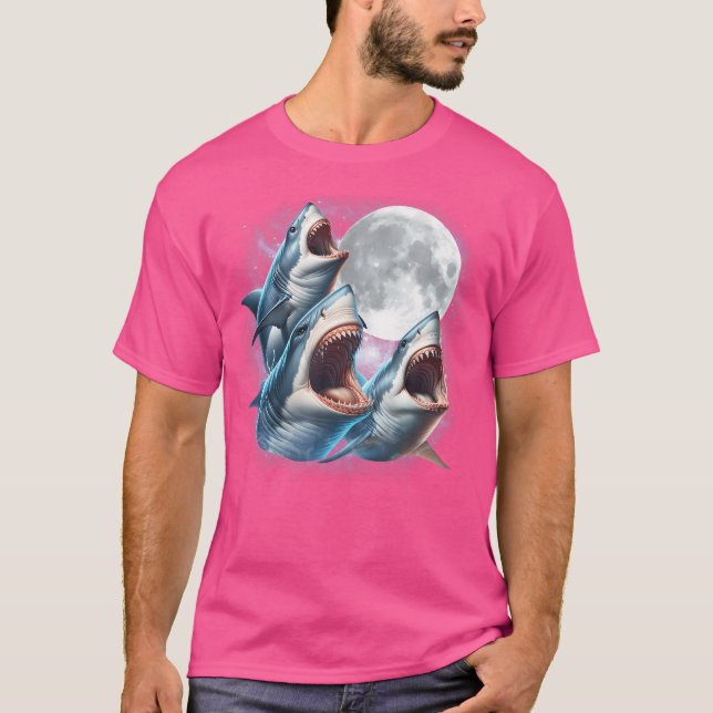 T-shirt Trois requins Lune Funny Shark Howling Wolfs Lune  (Devant)