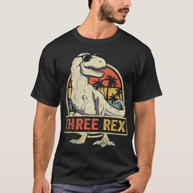 T-shirt Trois Rex 3ème Anniversaire Troisième Dinosaure 3  (Devant)