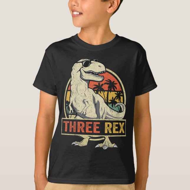 T-shirt Trois Rex 3ème Anniversaire Troisième Dinosaure 3  (Devant)
