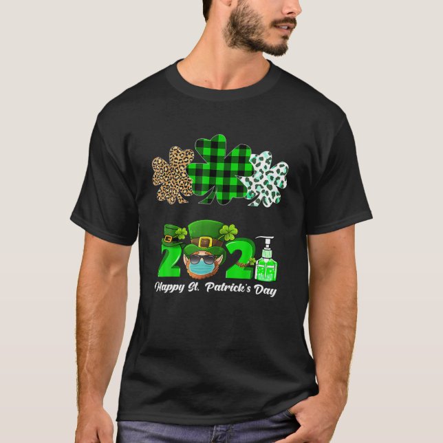 T-shirt Trois Shamrocks de coeur Léopard Plaid St Patrick' (Devant)