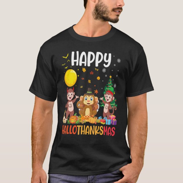 T-shirt Trois Singes Dabbing Dansant Ensemble Happy Hallot (Devant)