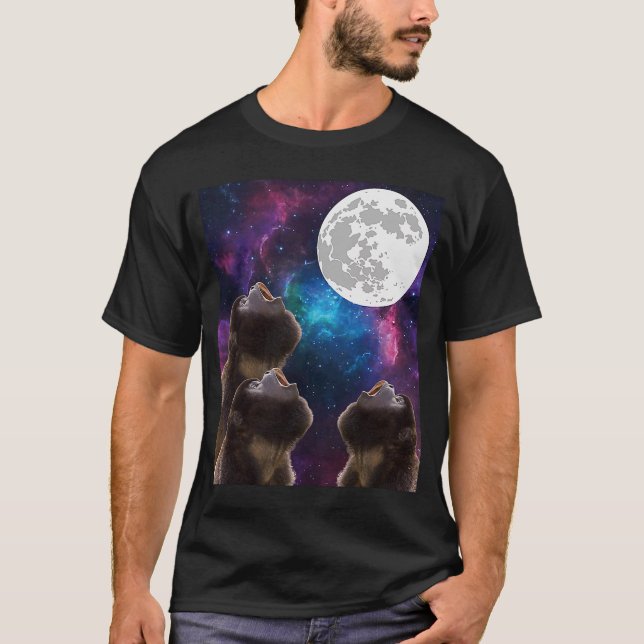 T-shirt Trois singes Lune 3 singes hurlant avec la lune mo (Devant)
