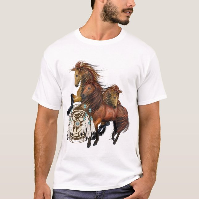 T-shirt Trois Stallions sauvages et Chemise Mandala (Devant)