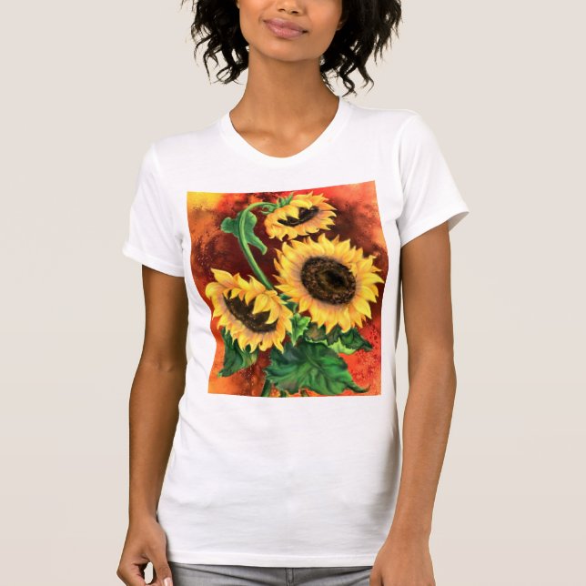 T-shirt Trois T-Chemises De Fleurs De Soleil Peinture (Devant)