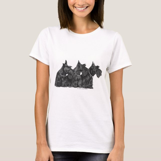 T-shirt Trois Teckels Écossais Curieux (Devant)