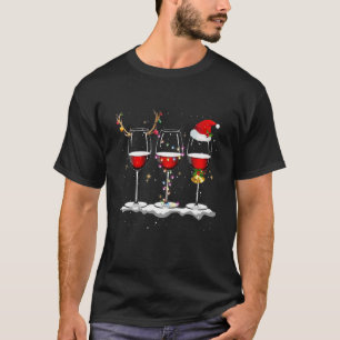 T-shirt Trois Verre De Vin Rouge Drôle Boisson De Noël Moi