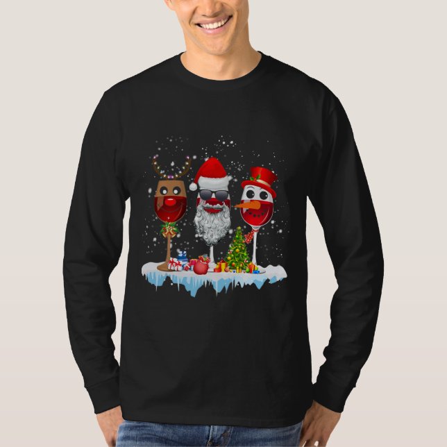 T-shirt Trois Verre de vin rouge Noël de chapeau pour Noël (Devant)