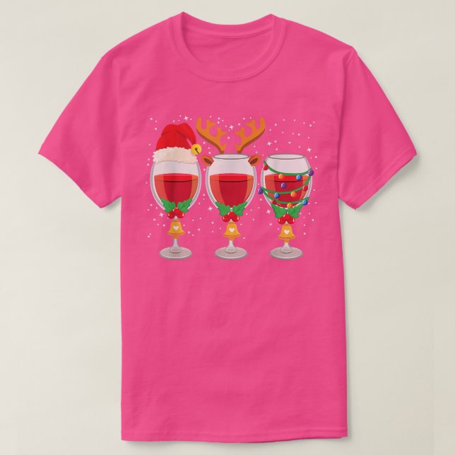 T-shirt Trois Verre de vin rouge Santa Hat Noël drôle (Design devant)