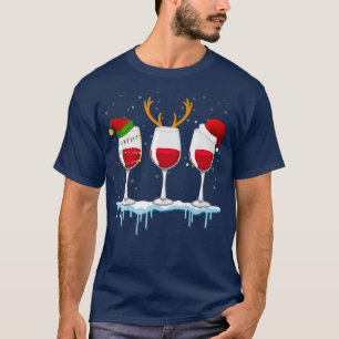 T-shirt Trois Verre Rouge Vin Santa Hat Vin Lover Christma