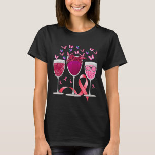 T-shirt Trois Verre Vin Conscience du cancer du sein Pink