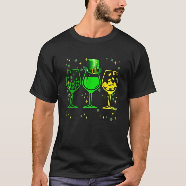 T-shirt Trois verres à vin C Shamrock St Patrick Day Iris (Devant)