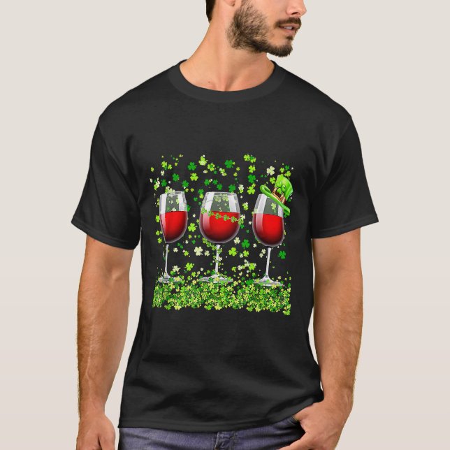 T-shirt Trois verres à vin C Shamrock St Patrick Day Irish (Devant)