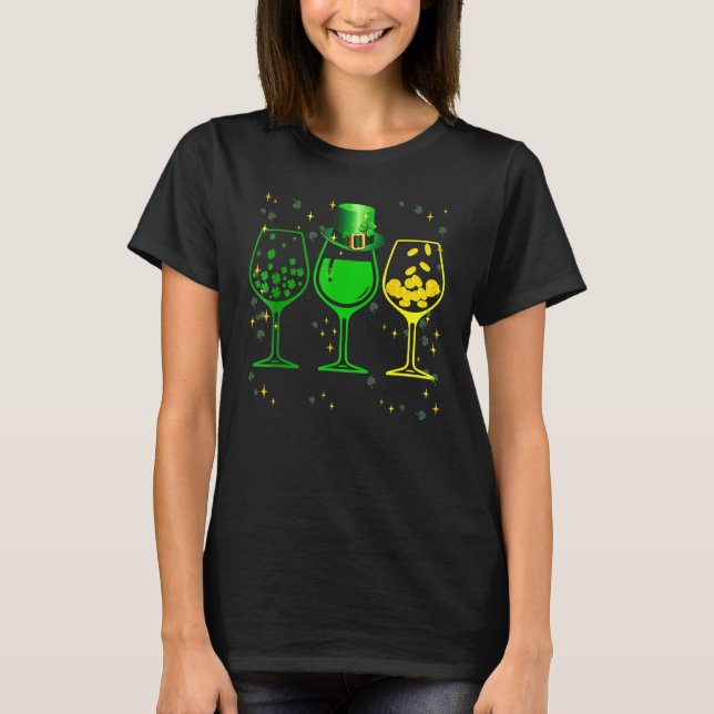 T-shirt Trois verres à vin C Shamrock St Patrick Day Irish (Devant)