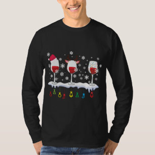 T-shirt Trois Verres De Vin Santa Chapeau Noël Boire