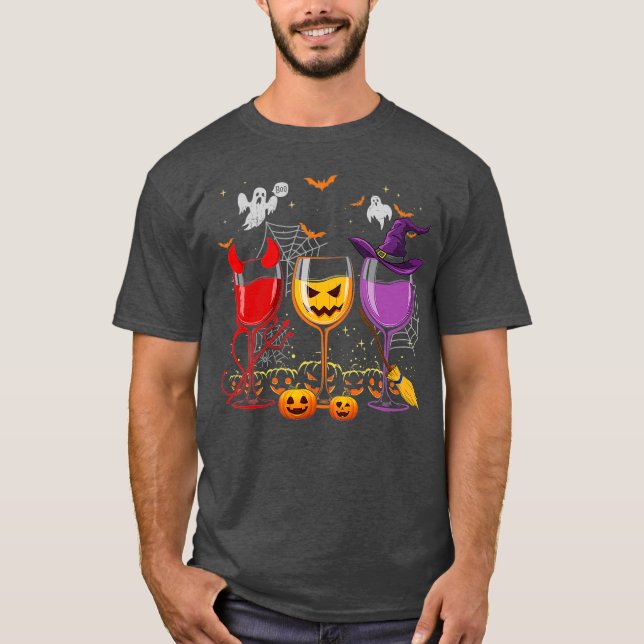 T-shirt Trois Verres De Vins Drôle Vin D'Halloween (2) (Devant)