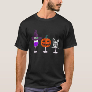 T-shirt Trois Verres De Vins Tee Drôle D'Halloween Vêtemen