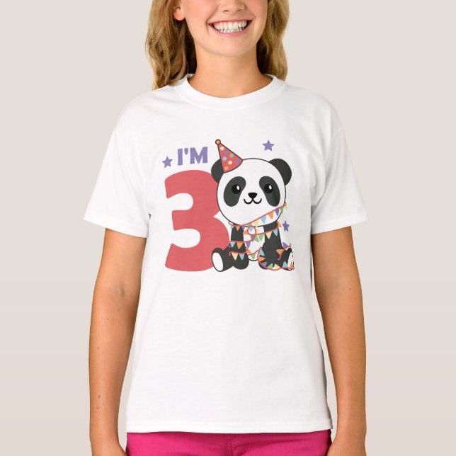 T-shirt Troisième Panda Anniversaire Pour Enfants 3 Ans T- (Devant)