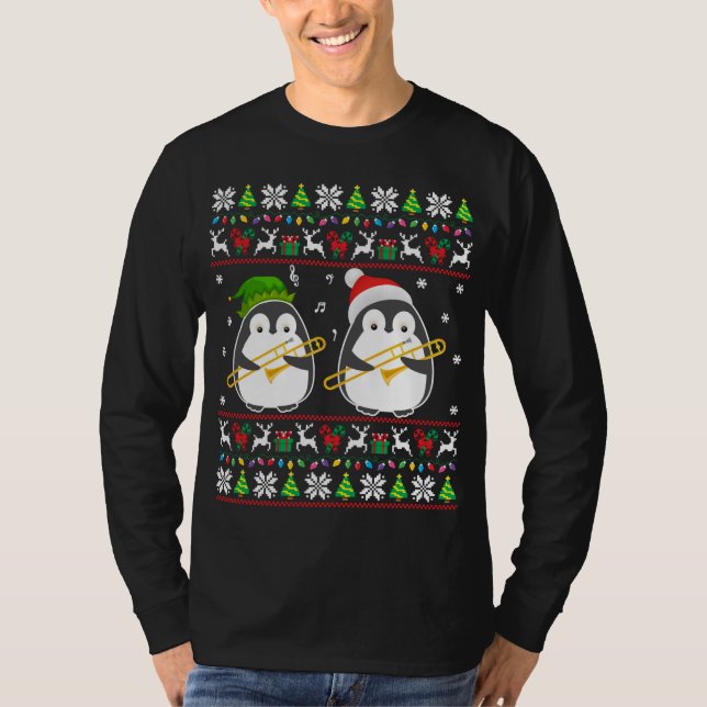 T-shirt Trombone laide Sweater Elf Père Noël Penguin (Devant)