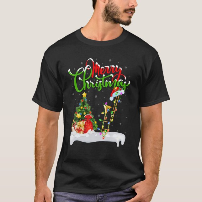 T-shirt Trombone Music Lover Xmas Lighting Père Noël Tromb (Devant)