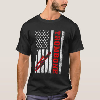 T-shirt Trombone Rétro Drapeau Américain Trombone 4 Juille