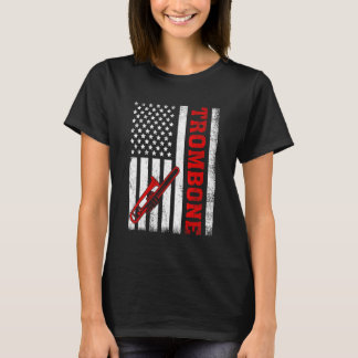 T-shirt Trombone Rétro Drapeau Américain Trombone 4 Juille