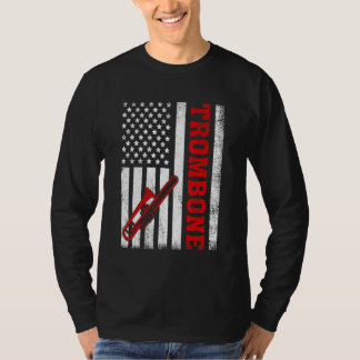 T-shirt Trombone Rétro Drapeau Américain Trombone 4 Juille