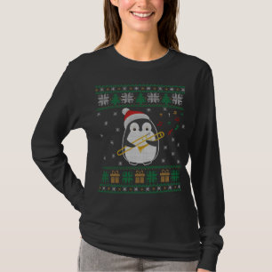 T-shirt Trombone Vilain Chandail de Noël Penguin Noël Fami