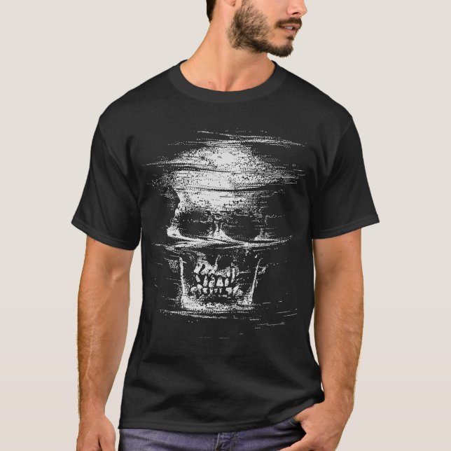 T-shirt Trompé la mort : crâne en mode Glitch (Devant)