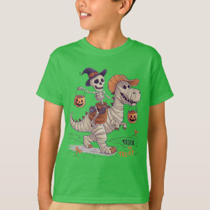 T-shirt tromper-ou-traiter squelette équitation dinosaure