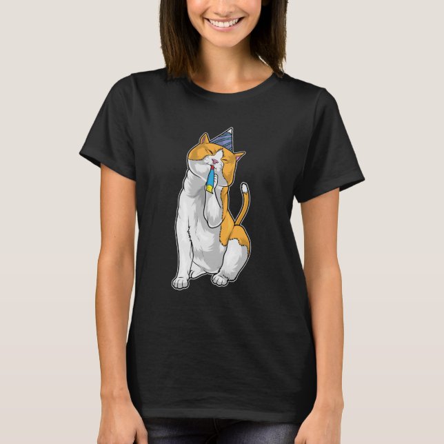 T-shirt Trompette de l'anniversaire du chat (Devant)