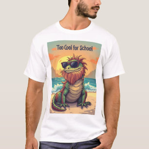 T-shirt Trop Cool pour l'école - Caricature de la plage Dr