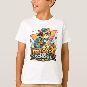 T-shirt Trop Cool Pour l'École Chat Rétro