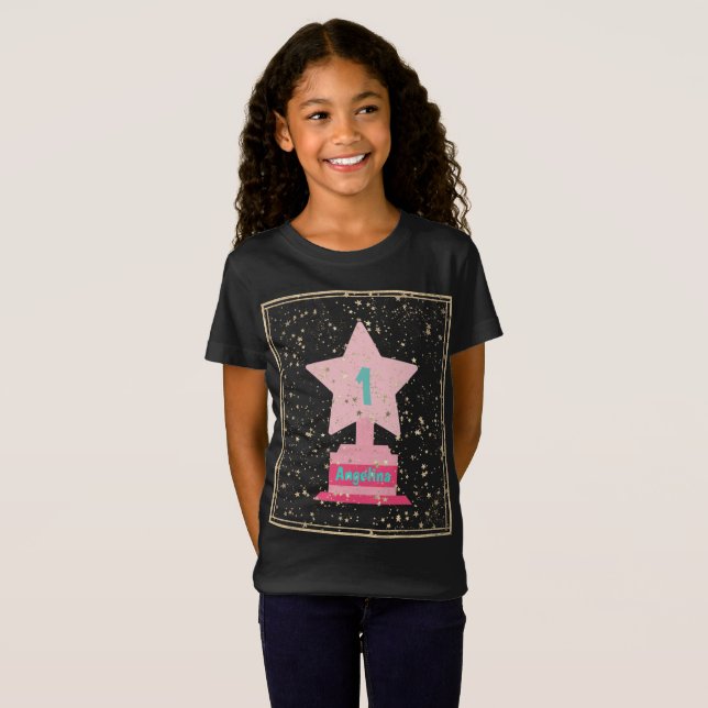 T-Shirt Trophée et nom Black Rose Star Girly Moderne (Devant entier)
