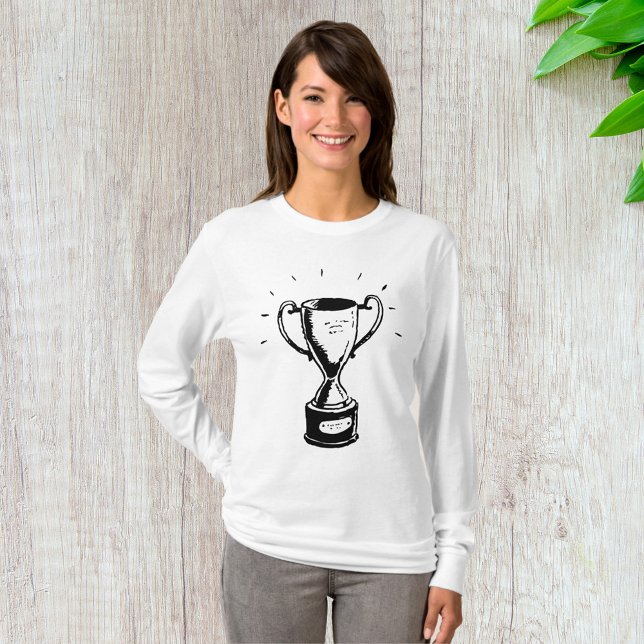 T-shirt Trophée Noir Et Blanc Femme Manches Longues (Créateur téléchargé)