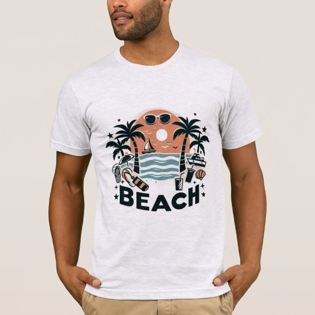 T-shirt Tropical Beach Palm Trees & Sunset (Devant)