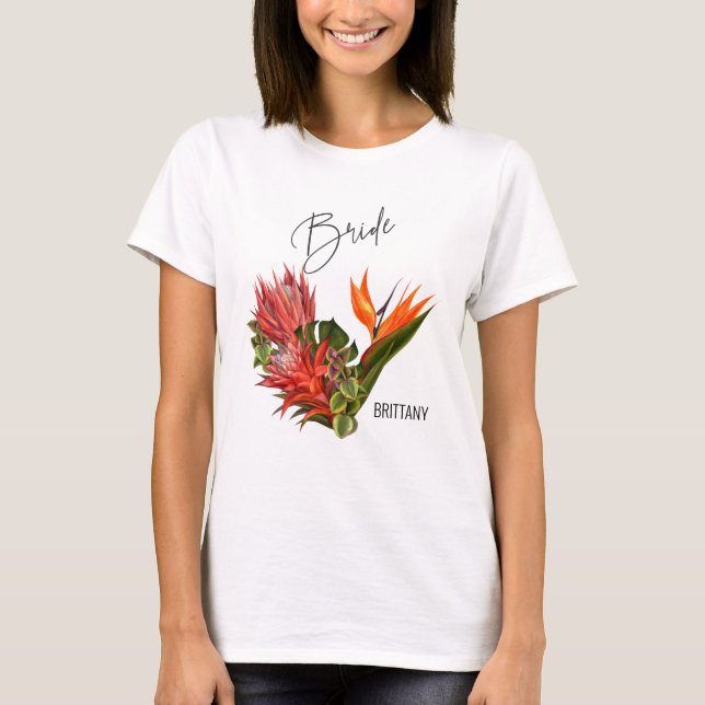 T-shirt Tropical Breeze Bride Calligraphie Floral Mariage (Devant)