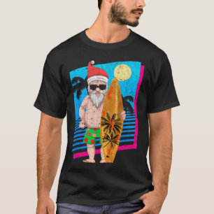 T-shirt Tropical Été Surfant Père Noël Drôle de Noël