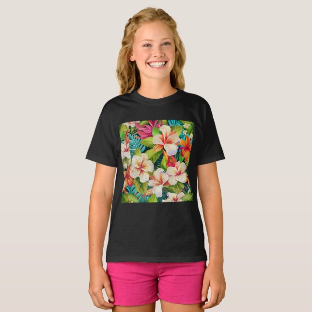 T-shirt Tropical Floral Oil Painting Style (Devant entier)