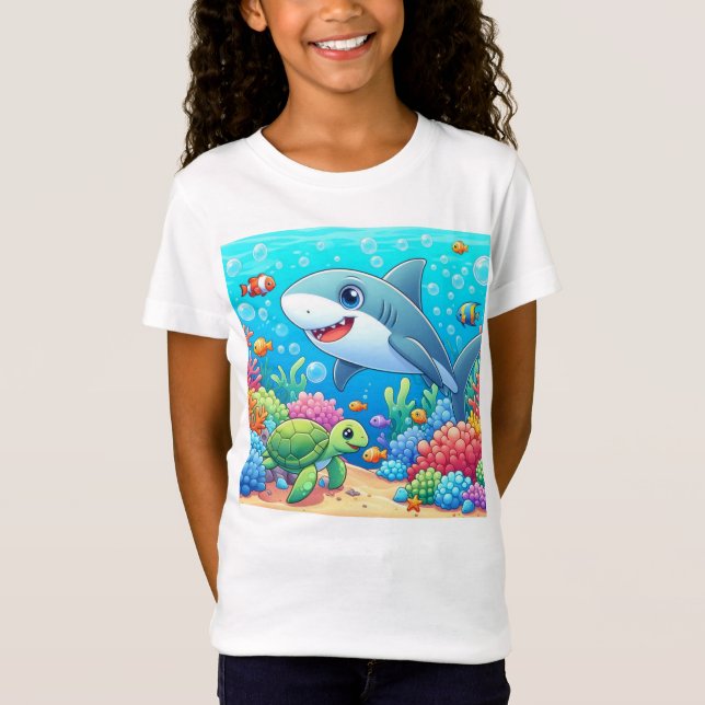 T-Shirt Tropical/Hawaii colorful underwater shark & turtle (Devant)