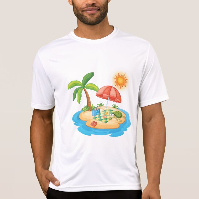 T-shirt Tropical Island Beach Turtle Palm Tree Picnic (Devant)