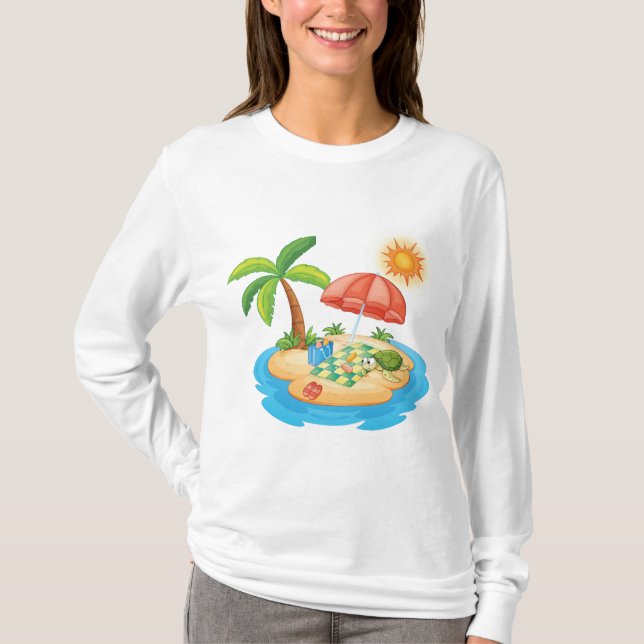 T-shirt Tropical Island Beach Turtle Palm Tree Picnic (Devant)