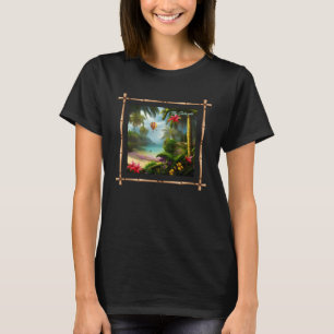 T-SHIRT TROPICAL ISLAND SCENERA OCEAN BEACH ART TROPIC FLO