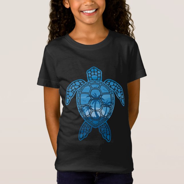 T-Shirt Tropical Island Sea Turtle Design en bleu (Devant)