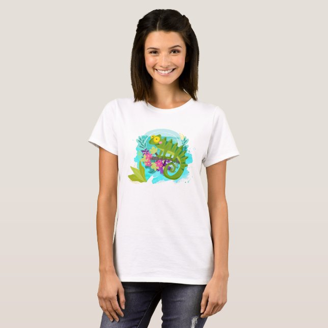 T-shirt Tropical lizard with Flowers (Devant entier)