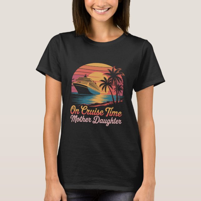 T-shirt Tropical On Cruise Time Mother Daughter with Palm  (Devant)