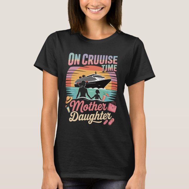 T-shirt Tropical On Cruise Time Mother Daughter with Palm  (Devant)