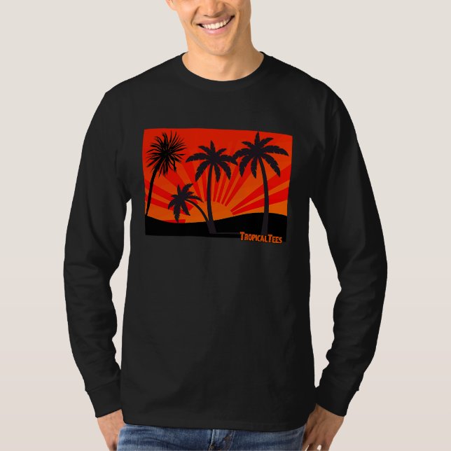 T-shirt Tropical Orange Sunset with Palm Trees (Devant)