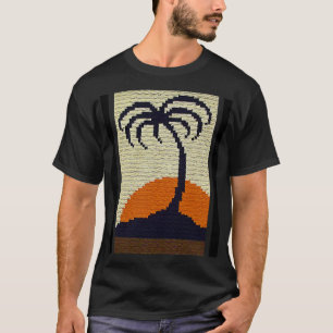 T-shirt Tropical Palm Tree Sunrise Artisan Crochet Imprime